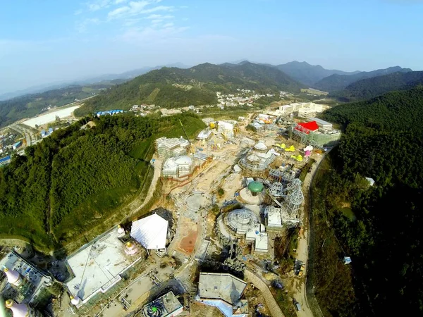 Flygfoto Hello Kitty Theme Park Uppbyggnad Anji County Huzhou City — Stockfoto