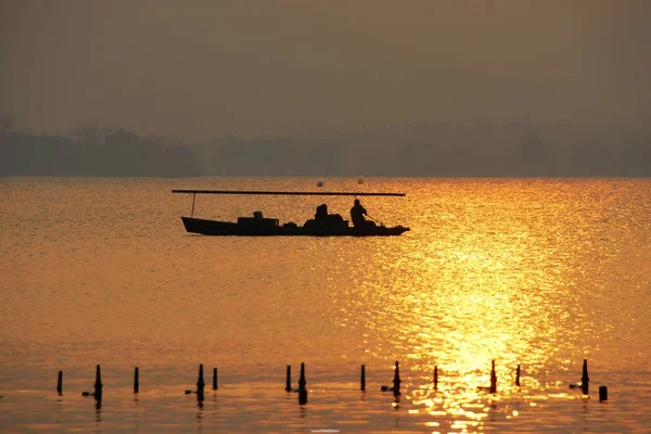 Vista Pôr Sol Brilho Lago Oeste Cidade Hangzhou Leste Província — Fotografia de Stock