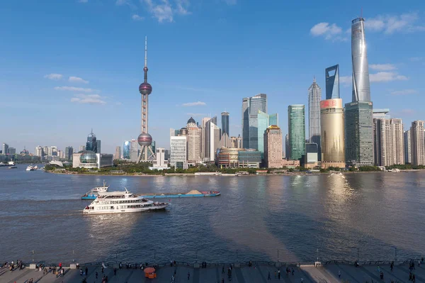 Widok Huangpu Rzeki Lujiazui Financial District Oriental Pearl Tower Drugi — Zdjęcie stockowe