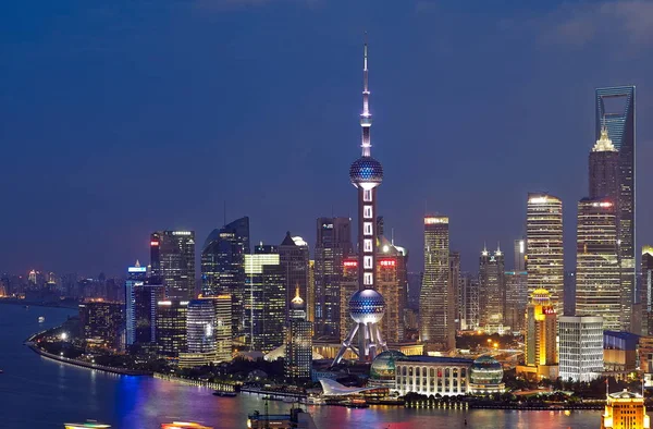 Нічний Погляд Хмарочоси Височині Будівлі Фінансовому Районі Луїазуиї Пудун Шанхай — стокове фото