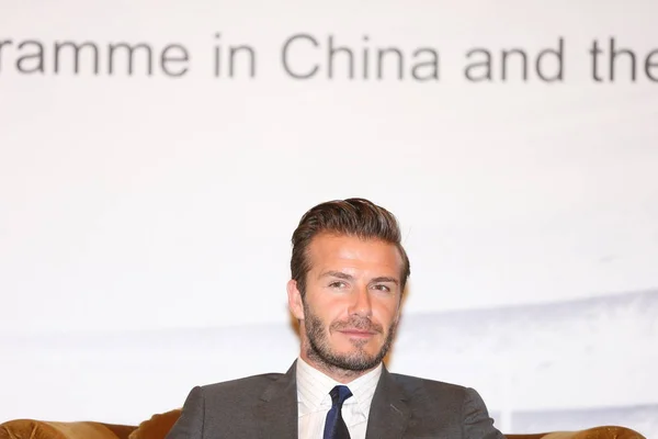 Engels Voetbal Superster David Beckham Woont Een Persconferentie Shanghai China — Stockfoto