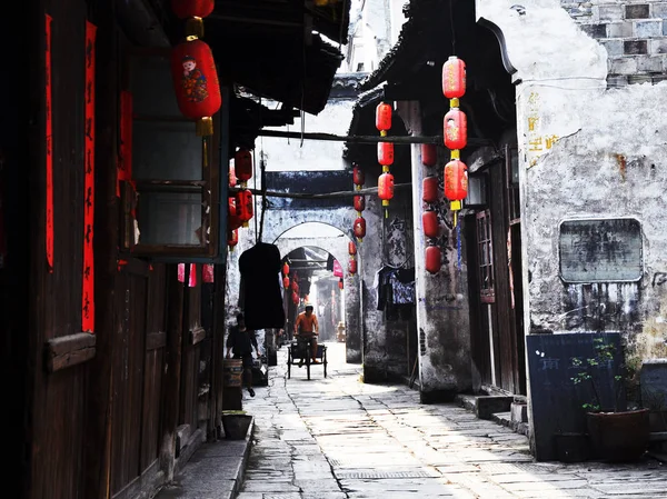 Man Drives Pedicab Ancient Lane Hongjiang Town Huaihua City Central — Stock Photo, Image