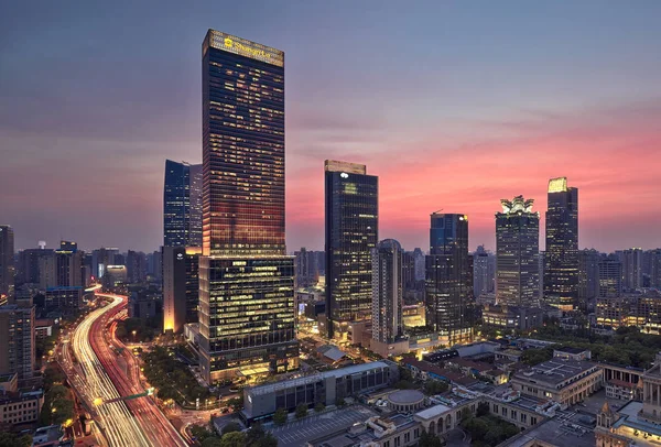 Нічний Погляд Цзін Shangri Готель Найвищий Інші Височині Будівлі Центрі — стокове фото