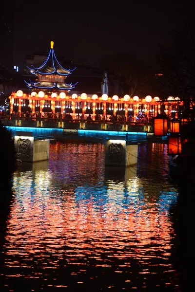 Lichterfest Fluss Qinhuai Nanjing Hauptstadt Der Ostchinesischen Provinz Jiangsu Februar — Stockfoto