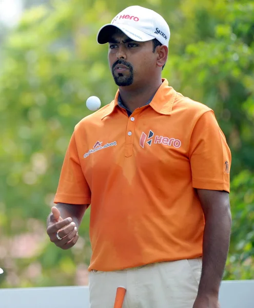2014年10月26日 印度高尔夫球手阿尼班 拉希里在中国澳门威尼斯人澳门高尔夫公开赛期间做出反应 — 图库照片