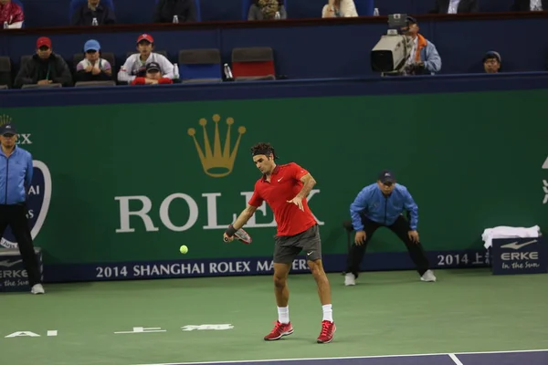 Roger Federer Della Svizzera Prepara Tornare Novak Djokovic Della Serbia — Foto Stock