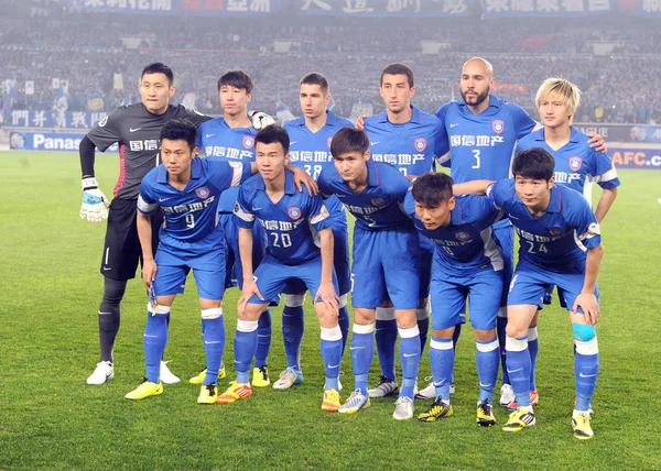 Fotbalisté Čína Jiangsu Sainty Představují Pro Fotografie Před Soutěží Proti — Stock fotografie