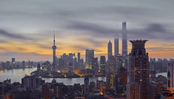 Nachtansicht Von Wolkenkratzern Und Hochhäusern Puxi Front Und Finanzviertel Lujiazui — Stockfoto