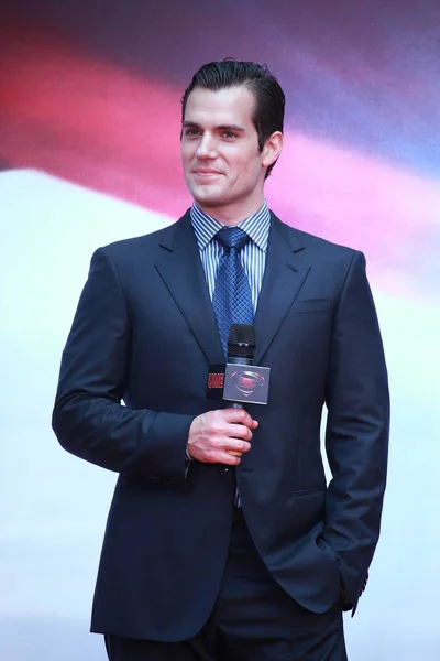 Actor Británico Henry Cavill Escucha Una Pregunta Una Conferencia Prensa — Foto de Stock