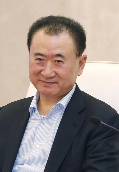 Wang Jianlin Ordförande Dalian Wanda Group Leenden Ett Möte Kunming — Stockfoto