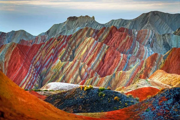 Vista Coloridas Formaciones Rocosas Parque Geológico Zhangye Danxia Landform Provincia — Foto de Stock