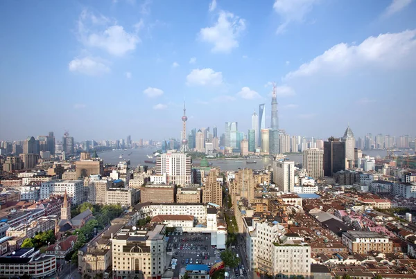 Skyline Puxi Rio Huangpu Distrito Financeiro Lujiazui Com Oriental Pearl — Fotografia de Stock