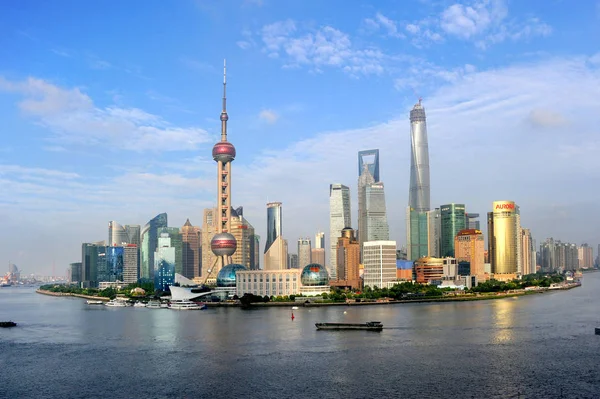 Silhuett Floden Huangpu Och Den Lujiazui Financial District Med Oriental — Stockfoto