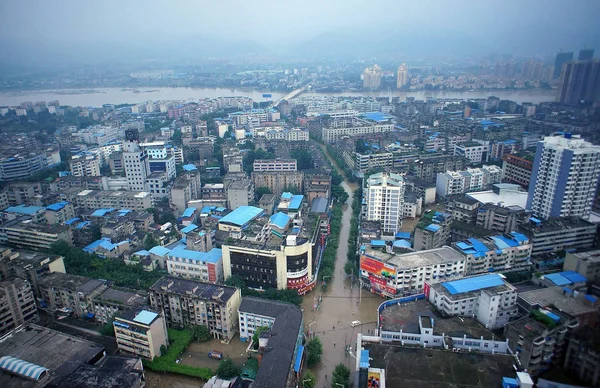 Luftaufnahme Von Straßen Die Durch Überschwemmungen Durch Regenstürme Kreis Jintang — Stockfoto