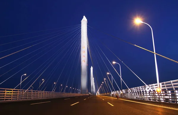 Vista Nocturna Del Puente Jiashao Que Conecta Las Ciudades Jiaxing — Foto de Stock