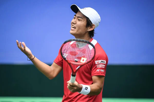 Yoshihito Nishioka Van Japan Reageert Terwijl Concurreren Tegen Zhe Van — Stockfoto