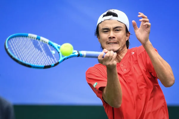 Taro Daniel Japan Returnerar Ett Skott Till Zhang Kina Sin — Stockfoto