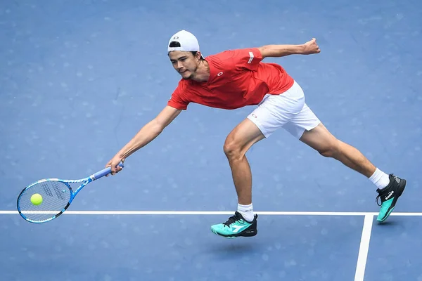 Taro Daniel Van Japan Keert Terug Een Schot Naar Zhang — Stockfoto