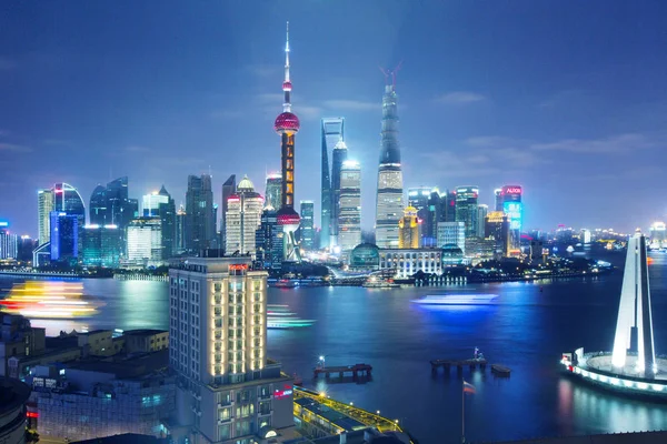 Fil Natt Syn Puxi Floden Huangpu Och Lujiazui Financial District — Stockfoto