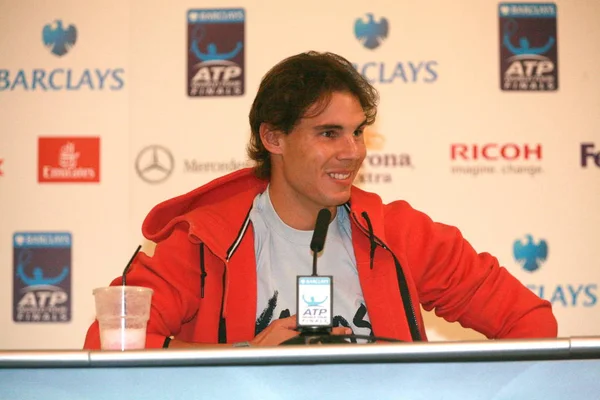 Der Spanische Rafael Nadal Lächelt Während Einer Pressekonferenz Des Atp — Stockfoto