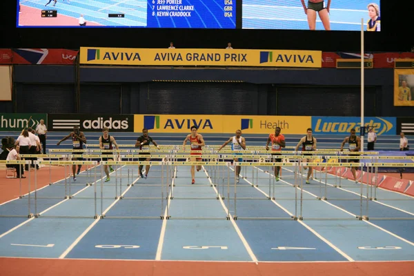 Chinas Liu Xiang Fourth Left Other Hurdlers Compete Mens 60M — Stock Photo, Image