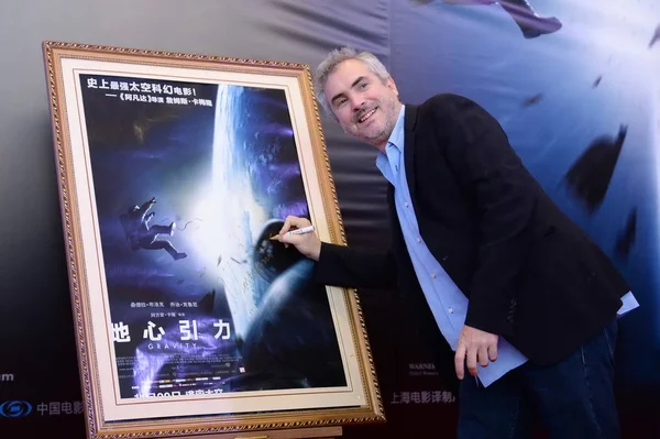 Meksikalı Yönetmen Alfonso Cuaron Basın Toplantısı Sırasında Prömiyerinden Pekin Çin — Stok fotoğraf