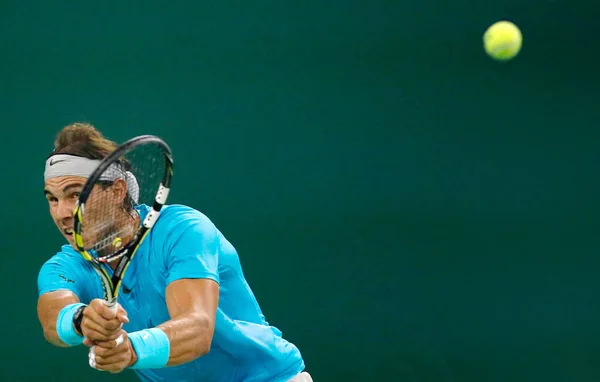 Rafael Nadal Spain Returns Shot Carlos Berlocq Argentina Mens Singles — Stock Photo, Image