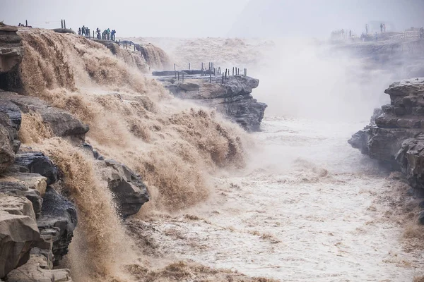 Besucher Betrachten Den Hukou Wasserfall Kreis Provinz Shanxi Norden Chinas — Stockfoto