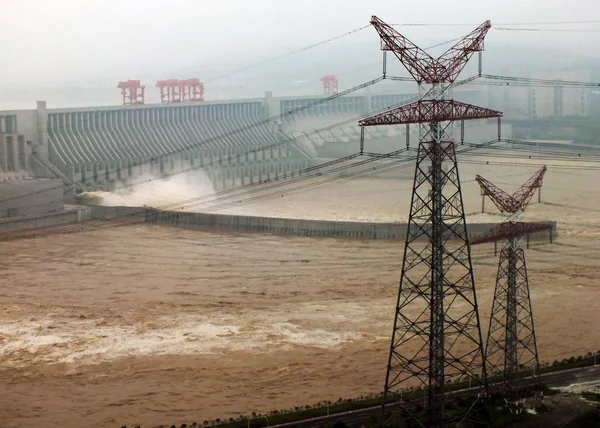 Power Lines Transmit Electricity Generated Three Gorges Hydropower Station Three — Stock Photo, Image