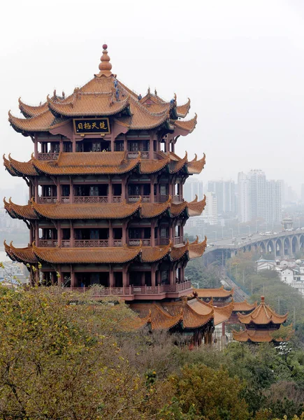 Över Yellow Crane Tower Även Känd Som Huanghelou Eller Huanghe — Stockfoto