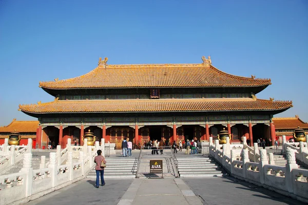 Los Turistas Visitan Palacio Pureza Celestial Palacio Qianqing Ciudad Prohibida — Foto de Stock