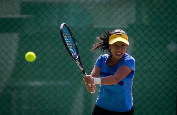 Chinees Tennisster Zheng Jie Geeft Als Resultaat Een Schot Tijdens — Stockfoto