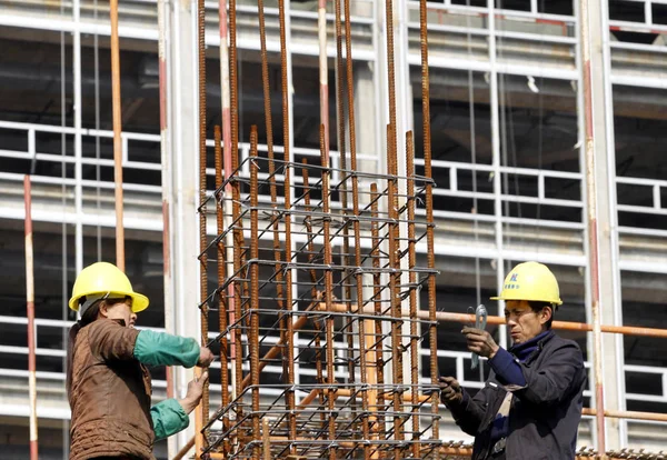 Travailleurs Chinois Sur Chantier Projet Immobilier Dans Ville Nanjing Province — Photo
