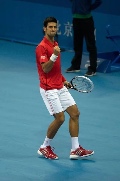 Novak Djokovic Serbia Waves Dopo Finale Del Torneo Tennis China — Foto Stock