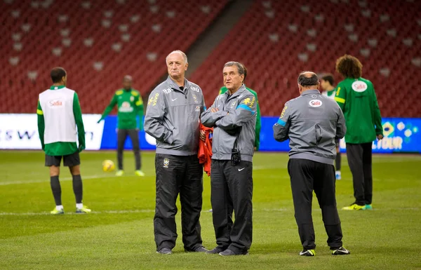 Trener Luiz Felipe Scolari Lewy Przód Jego Koledzy Drużyny Brazylii — Zdjęcie stockowe