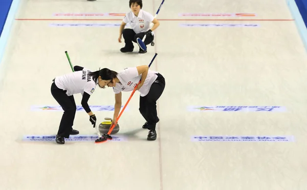 Yumie Funayama Left Kaho Onodera Japan Sweep Womens Fifth Match — Stock Photo, Image