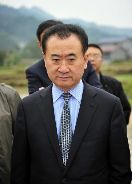 Wang Jianlin Ordförande Dalian Wanda Group Avbildas Sin Inspektion Besök — Stockfoto