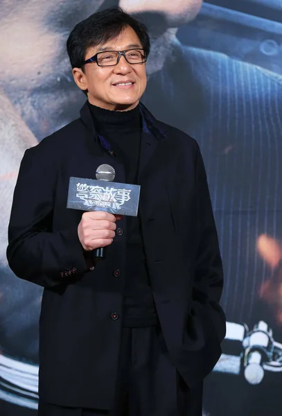 Kungfu Σταρ Χονγκ Κονγκ Jackie Chan Χαμόγελα Μια Συνέντευξη Τύπου — Φωτογραφία Αρχείου