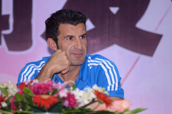 Portugalská Fotbalová Hvězda Luis Figo Real Madrid Leyendas Zúčastní Tiskové — Stock fotografie