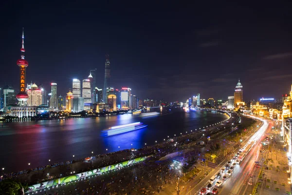 File Night View Bund Puxi Huangpu River Lujiazui Financial District — Stock Photo, Image