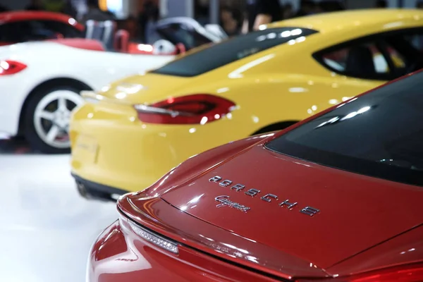 Les Voitures Porsche Sont Exposées Sur Stand Porsche Lors Une — Photo