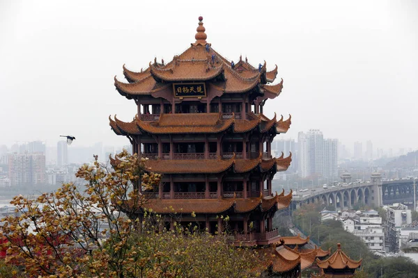 Över Yellow Crane Tower Även Känd Som Huanghelou Eller Huanghe — Stockfoto