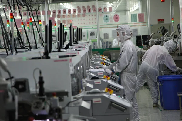 Chinesische Mitarbeiter Staubdichter Kleidung Arbeiten Werk Von Nantong Fujitsu Microelectronics — Stockfoto