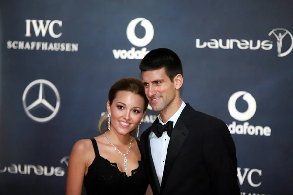 Estrela Tênis Sérvio Novak Djokovic Sua Namorada Jelena Ristic Chegam — Fotografia de Stock