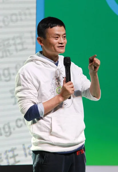 Джек Голова Алібаба Група Виступає Прес Конференції Alibabas Новий Обміну — стокове фото