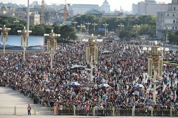 Multitud Turistas Plaza Tiananmen Durante Día Nacional Beijing China Octubre — Foto de Stock