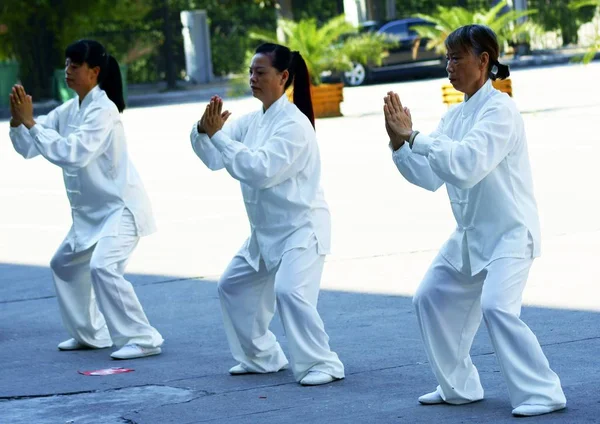 2013年8月8日 在中国东部江苏宜兴的一个广场上 当地市民在健身周期间练习气功 — 图库照片