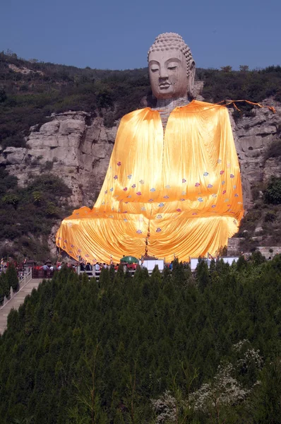 Mengšin Buddha Chinas Nejstarší Kamenná Socha Buddhy Byl Dán Obrovským — Stock fotografie