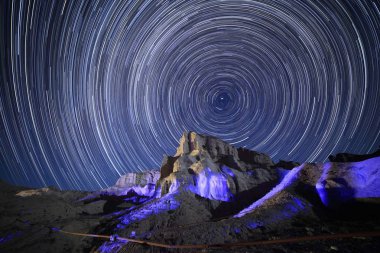 Night view of Danxia Landform under the starry sky in Sunan county, Zhangye city, northwest Chinas Gansu province, 26 November 2013. clipart