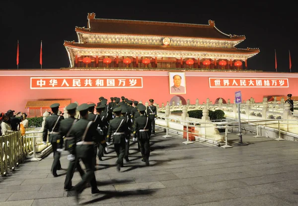 Pekin Ulusal Gün Önce Tiananmen Meydanı Nda Splash Işıkları Çin — Stok fotoğraf